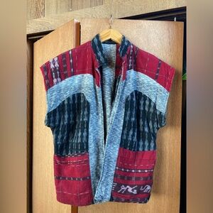 Artsy Reversible Open Vest Black Red Ethnic Boho Festival Reversible (Size M)